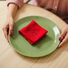 serviette de table brodée coccinelle