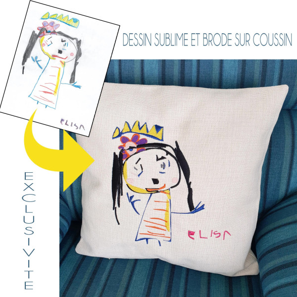 coussin brodé à partir dessin enfant