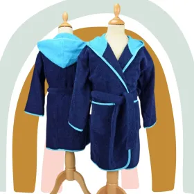 Peignoir enfant bleu marine Capuche Éponge Personnalisé Prénom