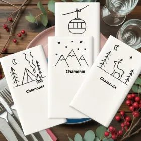 Lot de 4 serviettes de table en coton thème montagne et ski