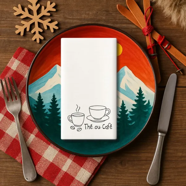serviette brodée thé ou café