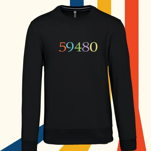 sweat homme manches longues avec code postal personnalisé