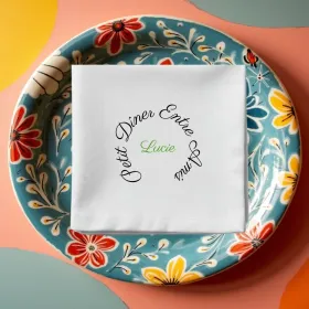 serviette de table brodée petit repas entre amis