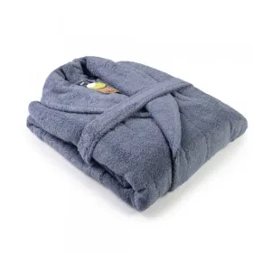 peignoir homme ou femme gris bleu sans capuche brodé