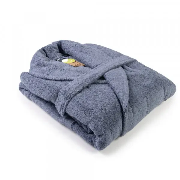 peignoir homme ou femme gris bleu sans capuche brodé