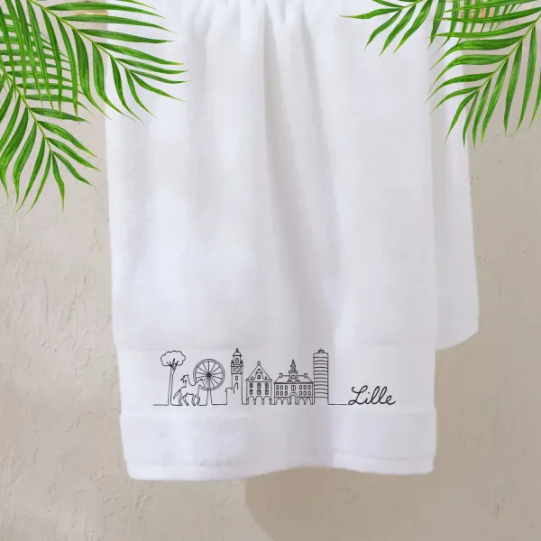 serviette brodée trait de fil ville de Lille