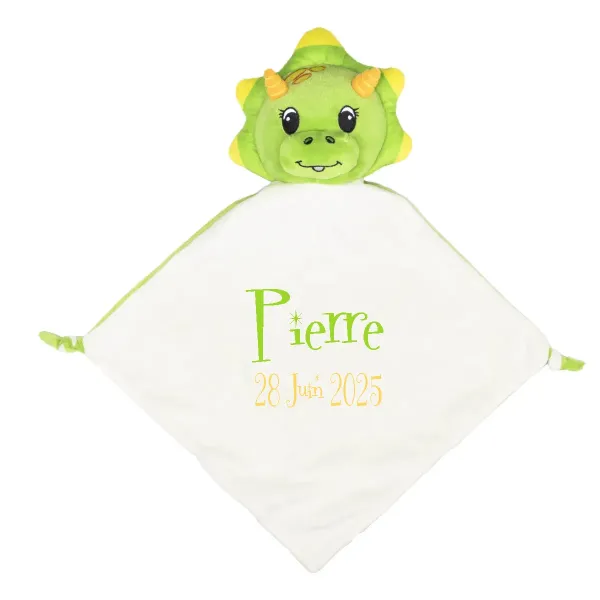 doudou original vert avec broderie prénom