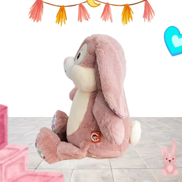 peluche rose lapin vu de profil