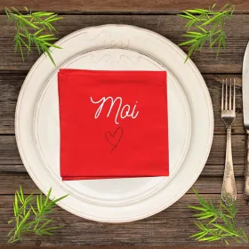 serviette de table rouge brodée moi