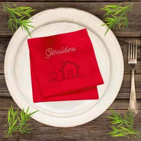 serviette de table personnalisée motif maison avec prénom