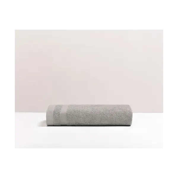 Serviettes et draps de bain gris clair recyclés et brodés texte