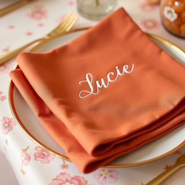 serviette de table brodée terracotta